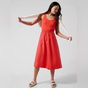 NEW NWT Women's Athleta Baja Linen Midi Dress with Pockets | Size Small